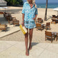 European American Fashion Floral Print Vacation Short Sleeve Shirt Shorts Two-piece Suit