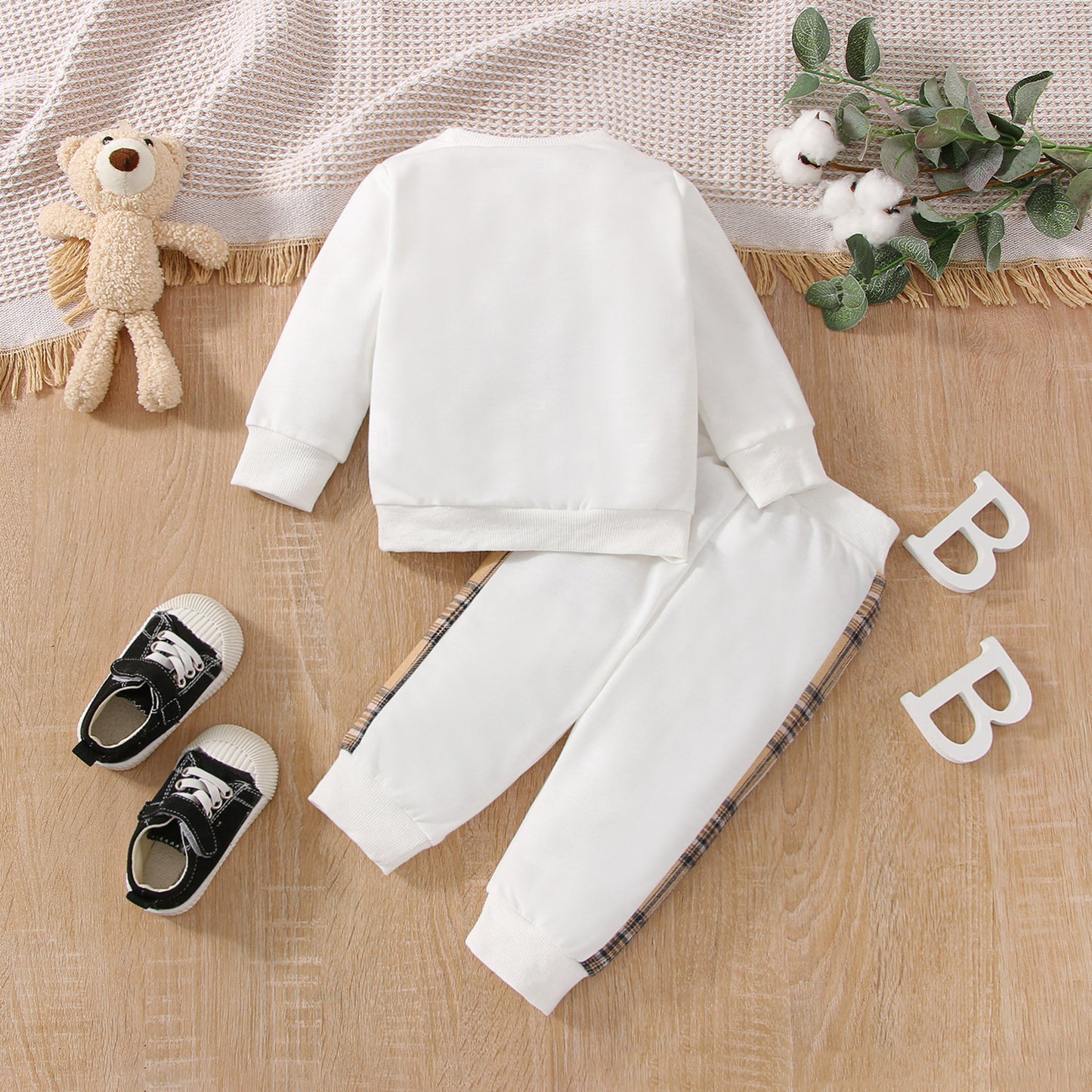 Three Colors Optional New Infant Boys And Girls Autumn Bear Printed Pants Sweater Suit