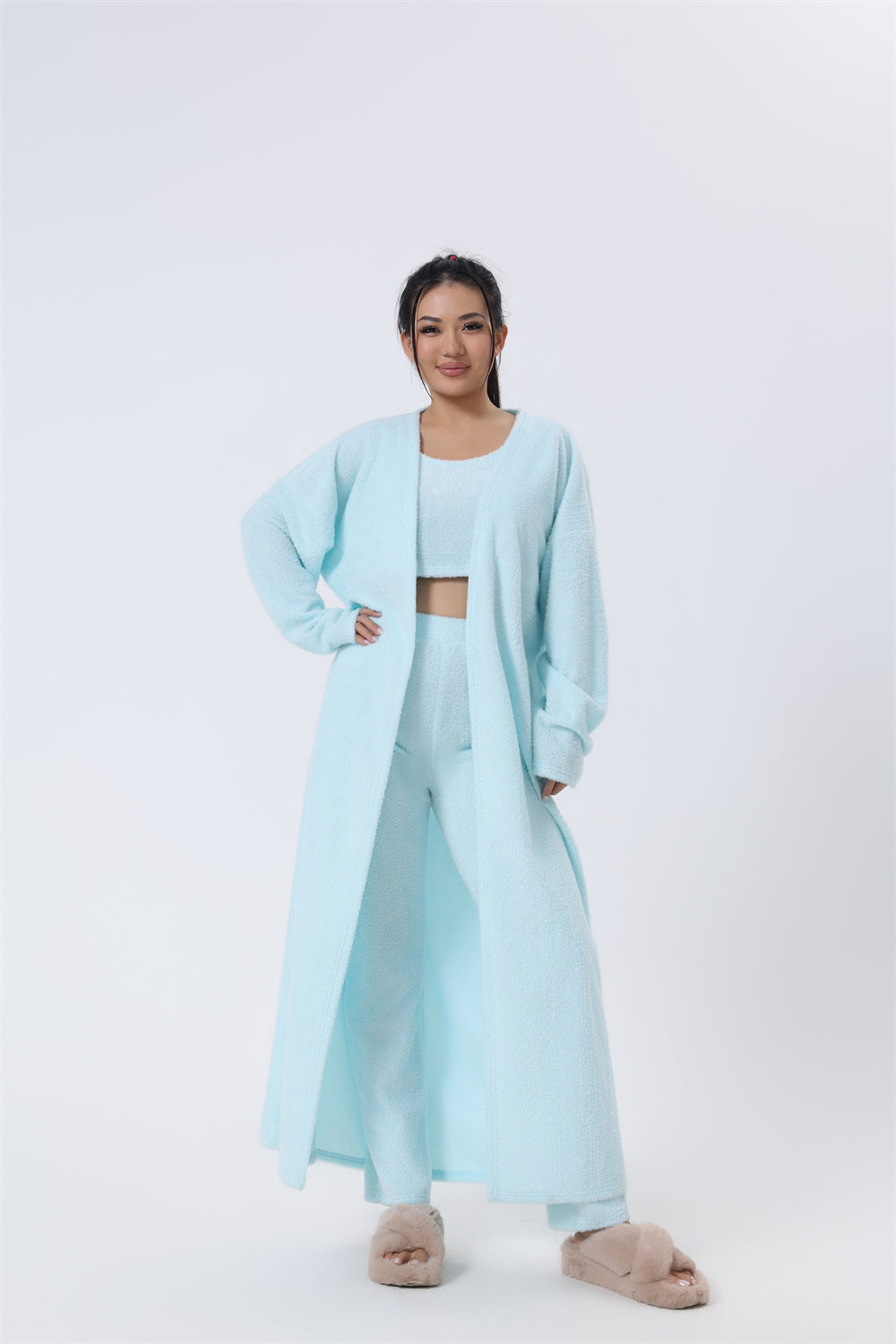 Ensemble pyjama confortable, ensemble de détente 3 pièces, vêtements de détente mignons, ensembles de costumes chauds, ensemble assorti, ensemble de détente, ensembles de pantalons 3 pièces, robe d'hiver pour femme
