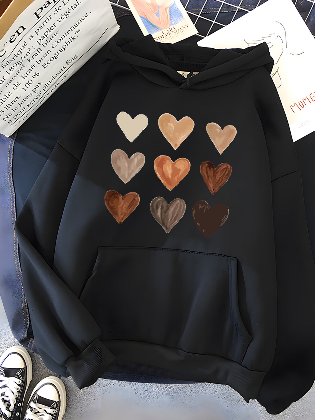 Gradient Heart-shaped Kangaroo Pocket Printed Hoodie