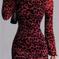 Womens Leopard Print Crew Neck Long Sleeve Dress