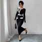 Black And White Womens Dress With Polyester Patchwork
