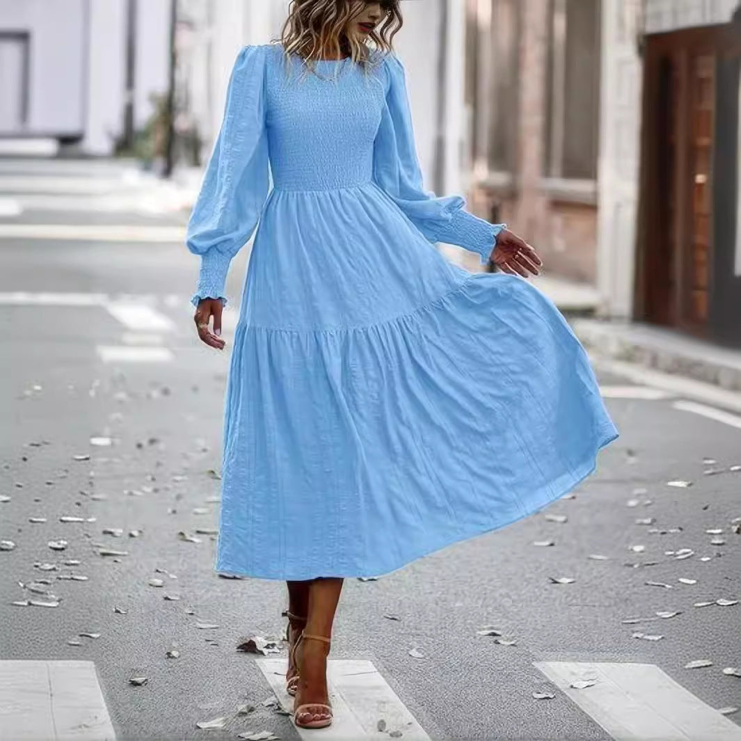 Women's Round-neck Lantern Sleeve Long Sleeve Dress