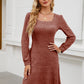 Woman Square-neck Lantern Sleeve Pocket Long Sleeve Dress