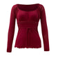 Autumn Mesh Lace Pullover Bow Waist Long Sleeve Top