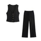High waisted straight tube loose and slimming casual pants two-piece set