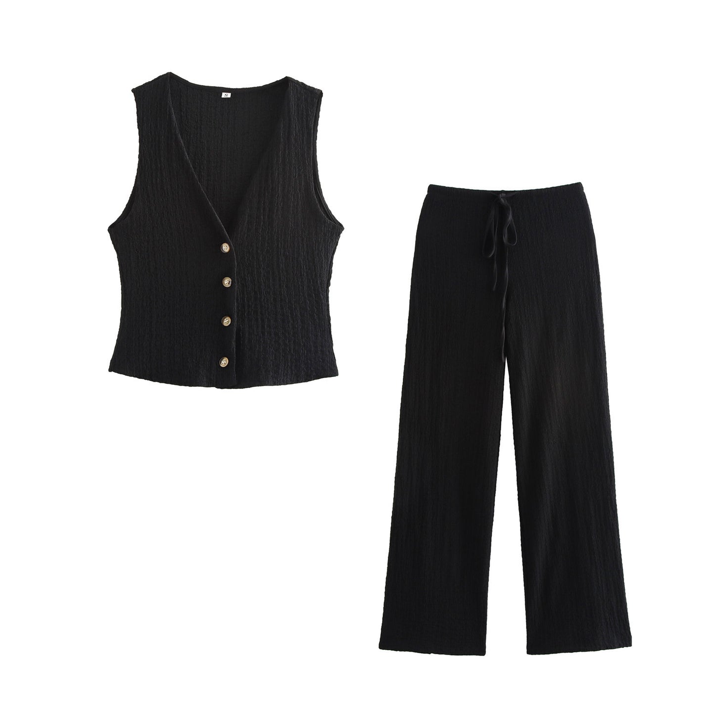 High waisted straight tube loose and slimming casual pants two-piece set