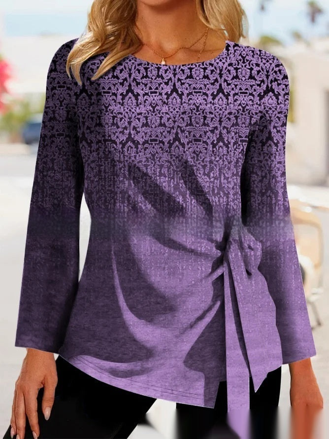 Women's Clothing Round Neck Tied Top