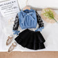 Hollow-out Long Sleeve Girls Dress Two-piece Set