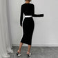 Women's Fashion Elegant Slim Fit Square Collar Long Sleeve Narrow Stitching Temperament Dress