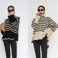 Pull à col roulé rayé tendance, décontracté, ample, fendu, design, hauts d'hiver, vêtements pour femmes