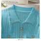 Hong Kong Style Polo Collar Single-breasted Golden Dot Slim Top Women