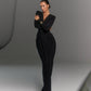 Robe longue à manches longues et fente haute pour femme