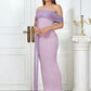 Women's Off-shoulder Pleated Long, Purple Style Hip Bag Dress
