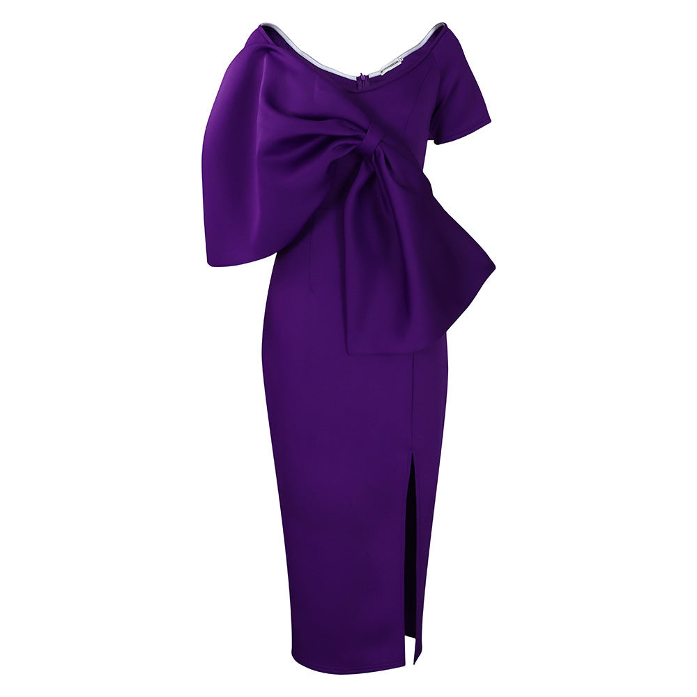 European And American Big Bow Split Sheath Dress