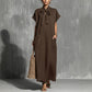 V-neck Lace-up Short-sleeve Solid-color Loose Casual Dress
