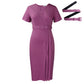 Robe de ville à manches courtes et col en V pour femme, taille ajustée, couleur unie