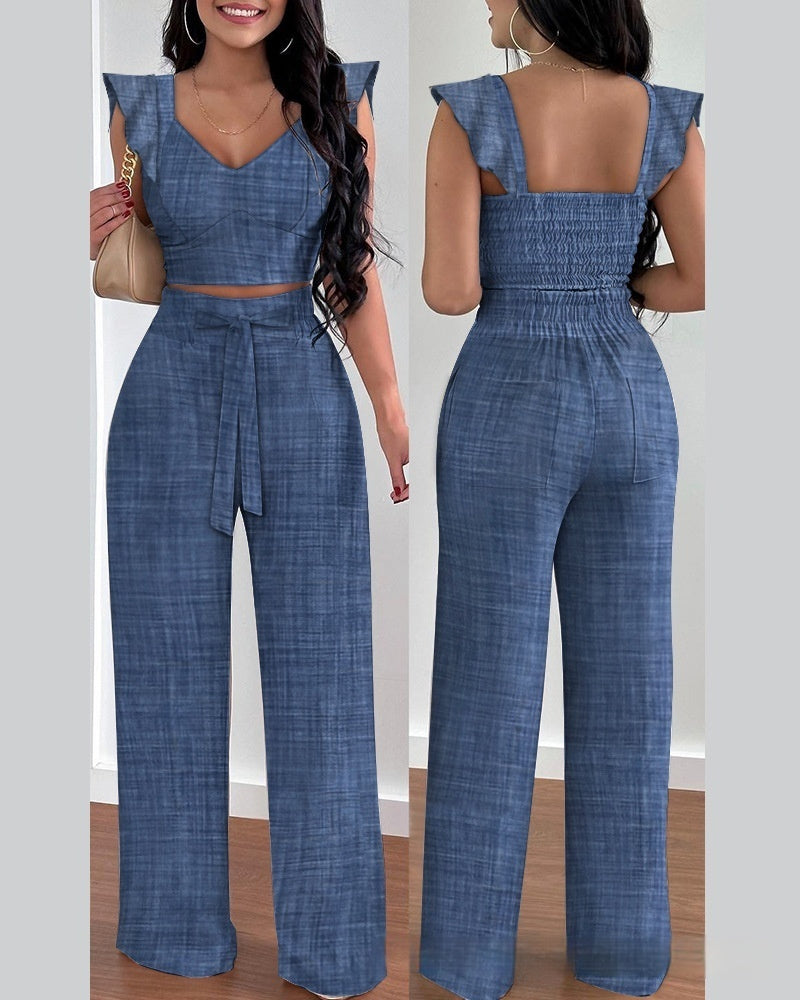 Costume deux pièces à bretelles tendance pour femme