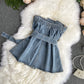 Design Sense Female Niche Breasted Splicing Slim Irregular Denim Tube Top Wear