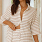 Two-piece Five-quarter Sleeve Striped Shirt Top Suit