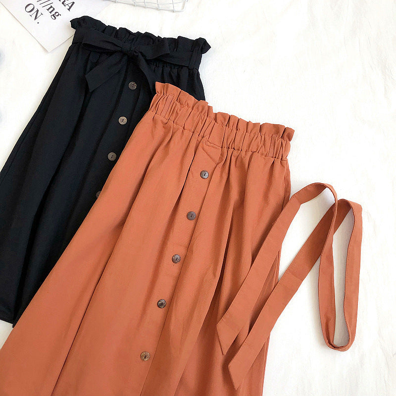 Jupe taille haute à simple boutonnage style preppy pour femme