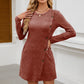Women's Round Neck Side Button Pocket Long Sleeve Girdle Dress