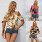 Fashion Printed Casual 2V Collar Cuff Bundle Top