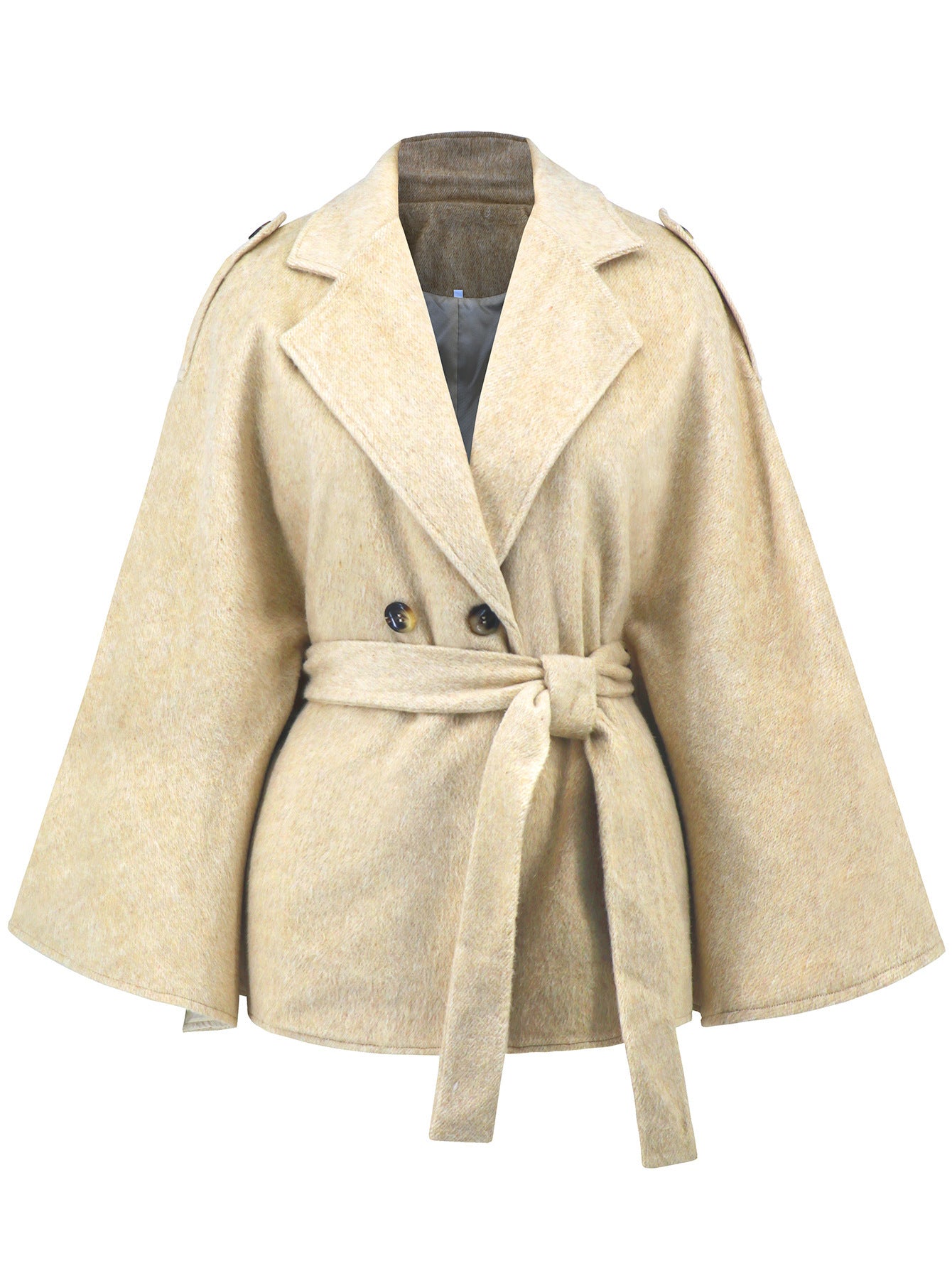 Manteau bandage en laine à revers et manches chauve-souris
