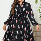 Printed Long Sleeve Waist-tight European And American Plus Size Dress