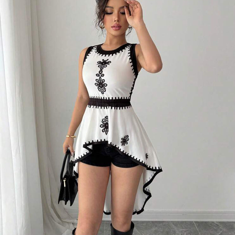 Irregular Contrast Color Vest Dovetail Sleeveless Pullover Top Women's Clothing