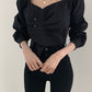 Retro Square Neck Scheming Clavicle Blouse Women