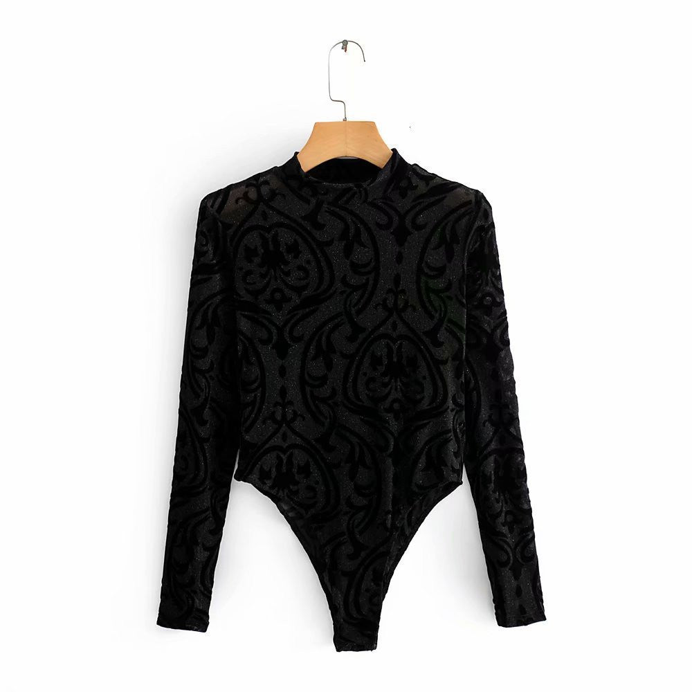 Nouveau body sexy en maille dorée à col montant