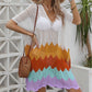 Color Contrast Patchwork Wave Pattern Woven Shirt Cutout Beach Dress