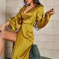 Loose Solid Color And V-neck Dress For Women