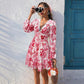 Lace V-neck Printed Leisure Vacation Long Sleeve Dress