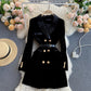 Robe en velours slim à col tailleur et double boutonnage pour femme