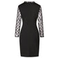 Robe fourreau à manches longues et taille élastique pour femme, coutures en maille à pois