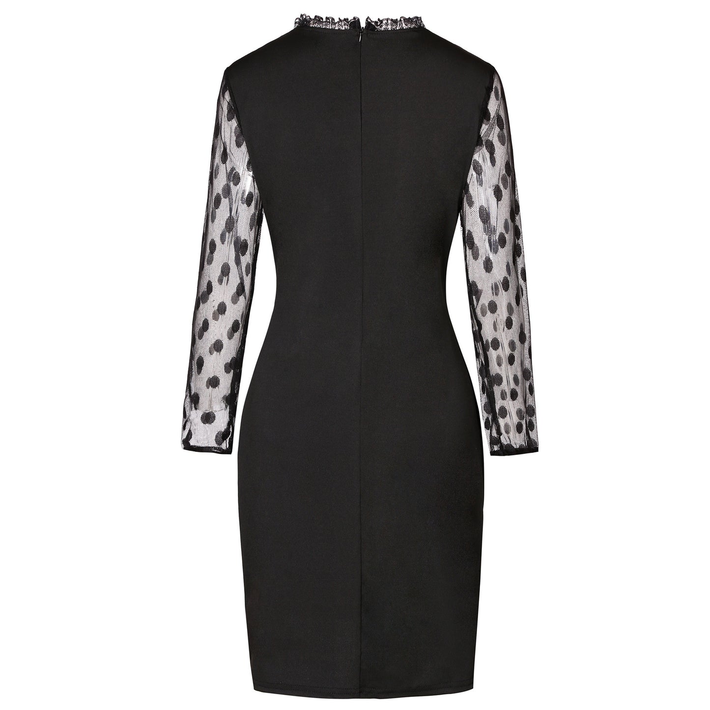 Robe fourreau à manches longues et taille élastique pour femme, coutures en maille à pois