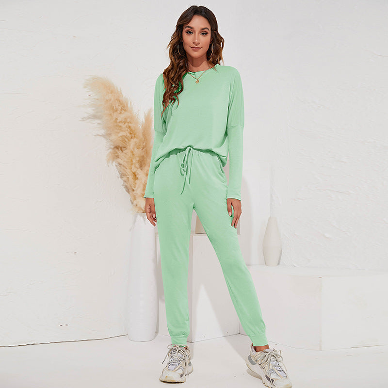Ensemble t-shirt à manches longues et col rond, pantalon décontracté pour la maison