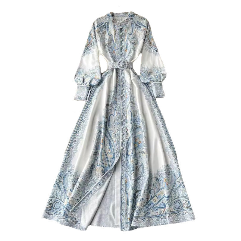 Robe imprimée à manches lanternes et revers style femme