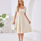 French-style Chic Square-Neck Puff-Sleeve Waist-Cinching Slimming Dress