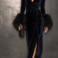 New Arrival Midnight Velvet Rhinestone Long-Sleeve Midi Dress
