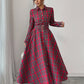 Elegant Romantic Woven Plaid Long Sleeve Dress