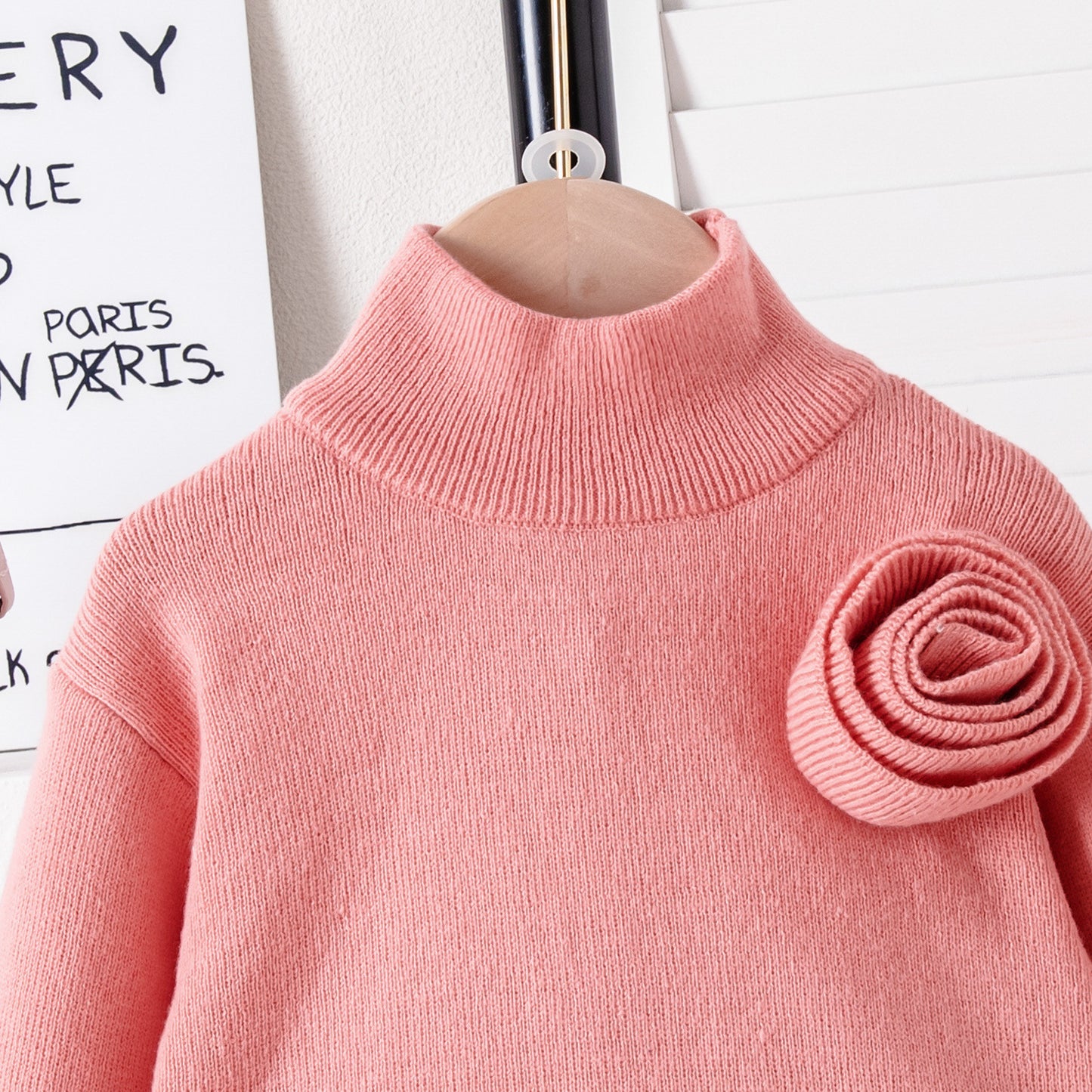 Flower Pattern Long Sleeve Comfortable High-neck Set