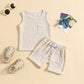Children's Summer Korean Style Sleeveless Vest Waffle Solid Color Suit