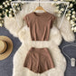Crew-neck Cropped T-shirt High-waisted Slimming Shorts