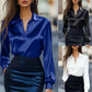 Autumn Fashion Commuting Satin V-neck Long-sleeved Shirt