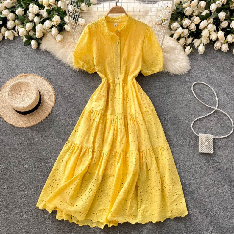 Breasted Slim-fit Mid-length Design Hollow-out First Love Dress