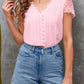 Lace Hollow Out V-neck Fashion Women's T-shirt