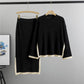 Color-Block Crew-Neck Top And Slit Skirt Chic Knit Set